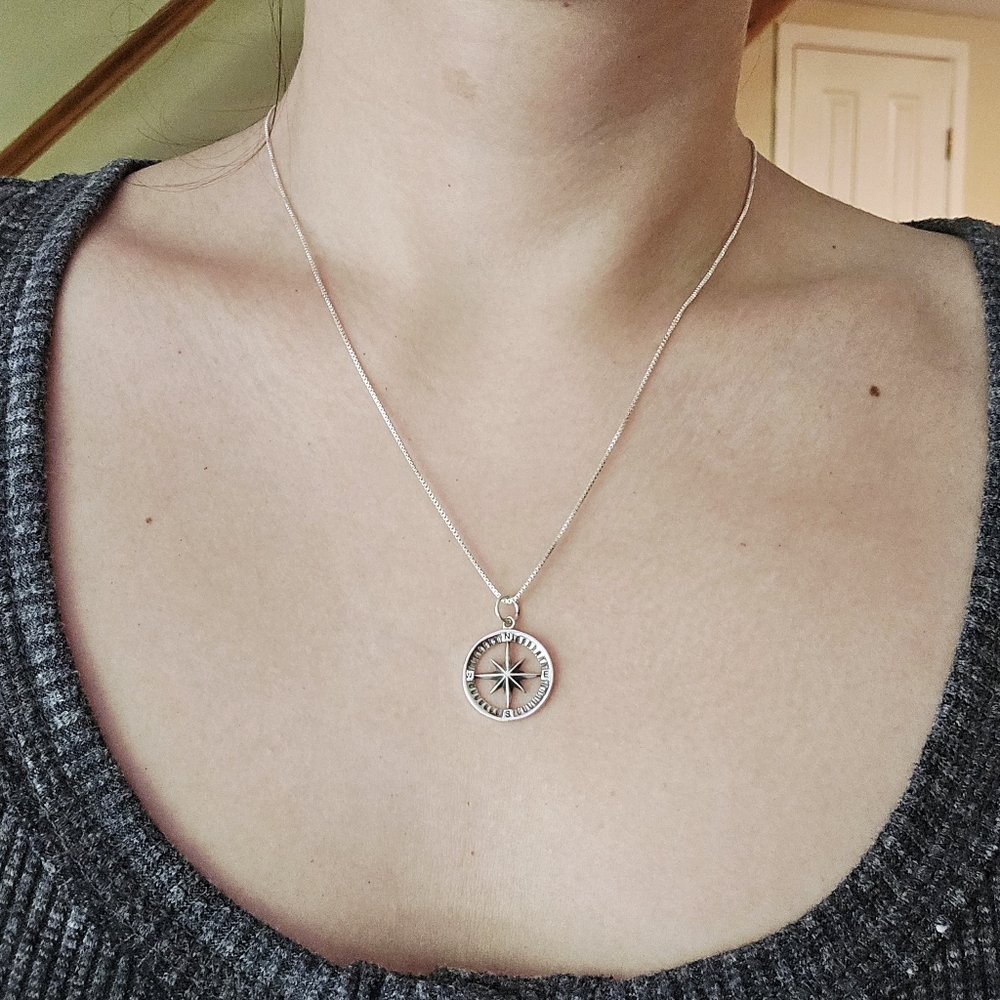 New Solid 925 Sterling Silver Compass Necklace - image 4